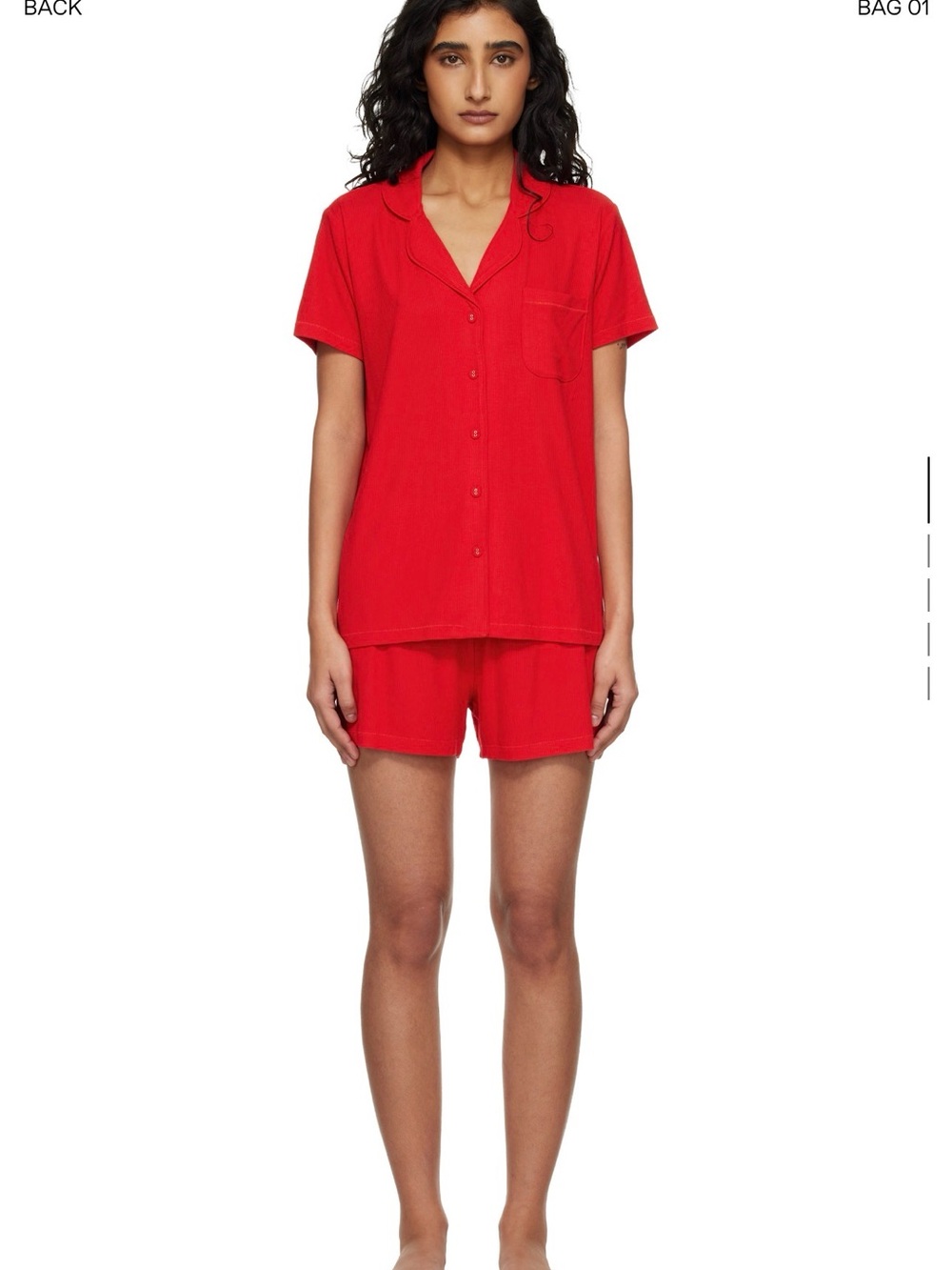 SKIMS Ribbed Red Short-Sleeve Button Pajama Set